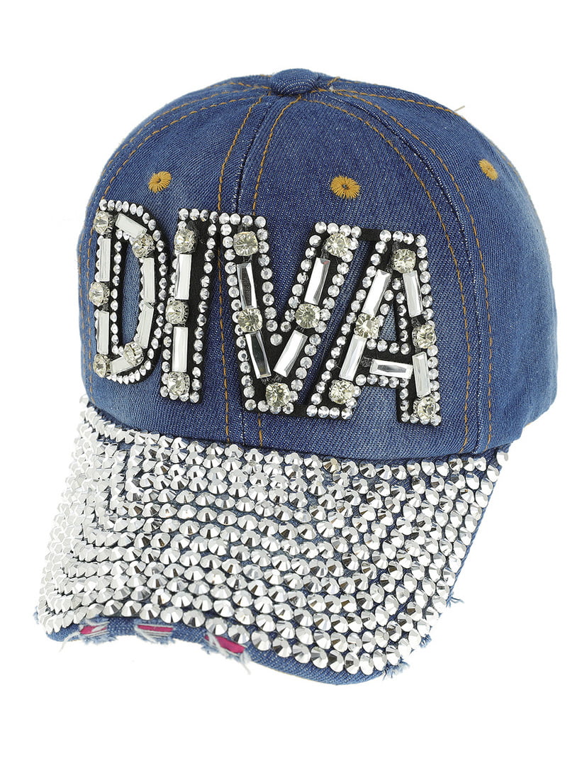 tag på sightseeing underholdning italiensk Top Headwear Diva Fashion Baseball Cap w/ Full Stone Brim - Dark Denim -  Walmart.com