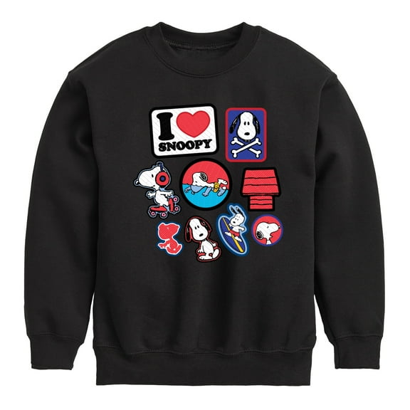 Peanuts - I Heart Snoopy Patches - Youth Crewneck Sweatshirt
