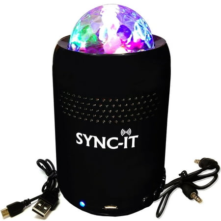 SYNC-IT Bluetooth Portable Wireless Party Speaker With Disco Light Show - Full USB Connectivity - Multi-Colored LED Lights - Little Speaker Big