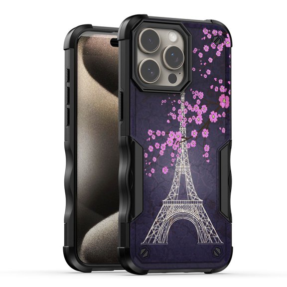 Designed for Samsung Galaxy S23 5G Fashion Pattern Design Stylish Tough 2in1 TPU   PC Shockproof Hybrid Sturdy Heavy Duty Phone Case Cover [Eiffel Tower Paris Sakura Flowers]