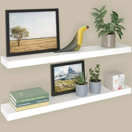 Ballucci 35.5  Floating Shelves  2-Pack Wood Wall Shelf Set with Invisible Brackets  6  Deep  White