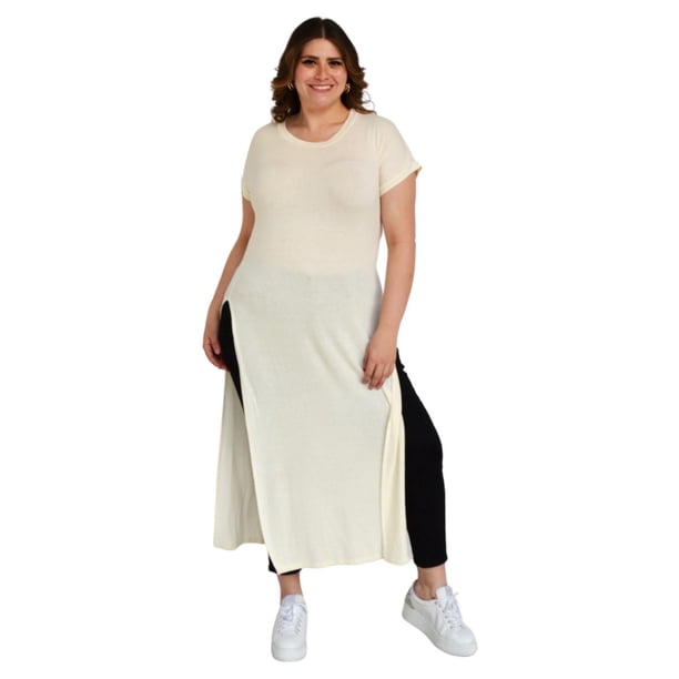Maxi-blusa con aberturas Tallas extras, 8701 (Hueso) crema 42 Poliana Plus BL-POL-8701-HUESO