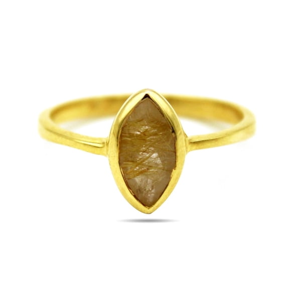 PILWALS Marquise Solitaire Golden Rutile Engagement Rings 925 Sterling, Sterling Silver