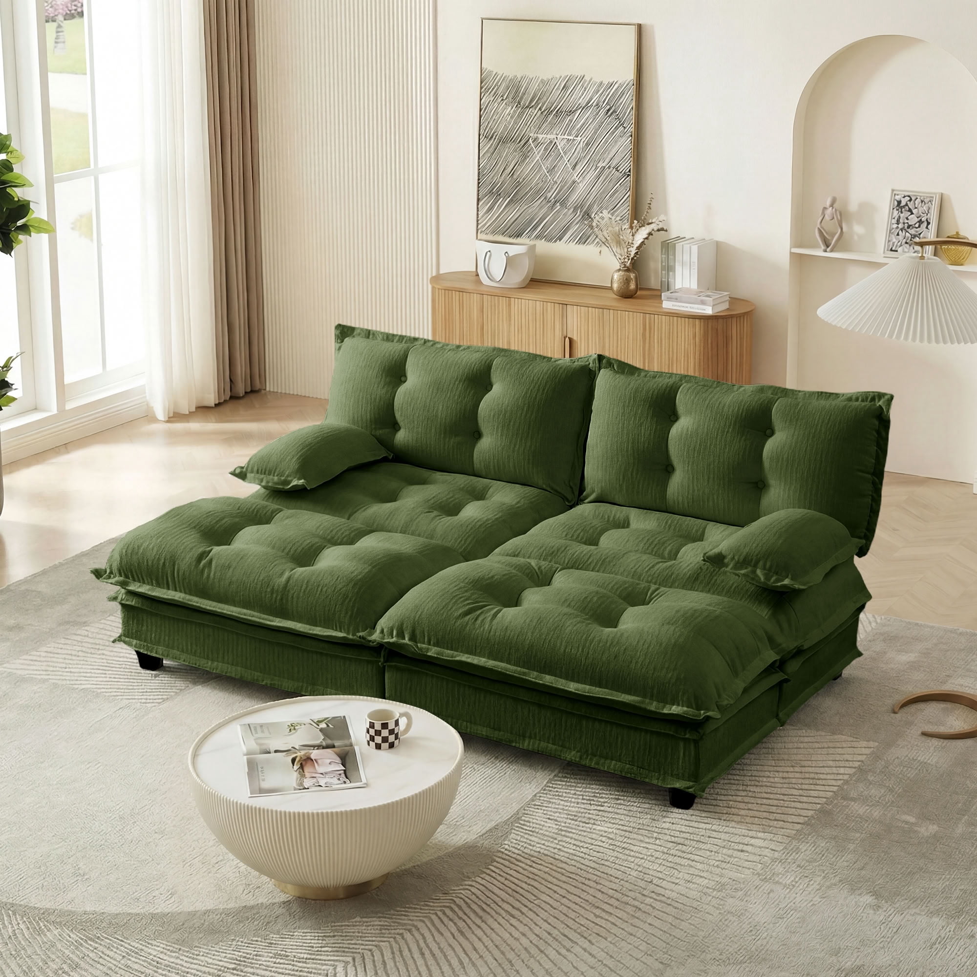 MAYEERTY 77" Cloud Modular Sleeper Sofa with Dual Ottomans, Chenille 2-Seat Sectional Couch for Home & Small Apartment