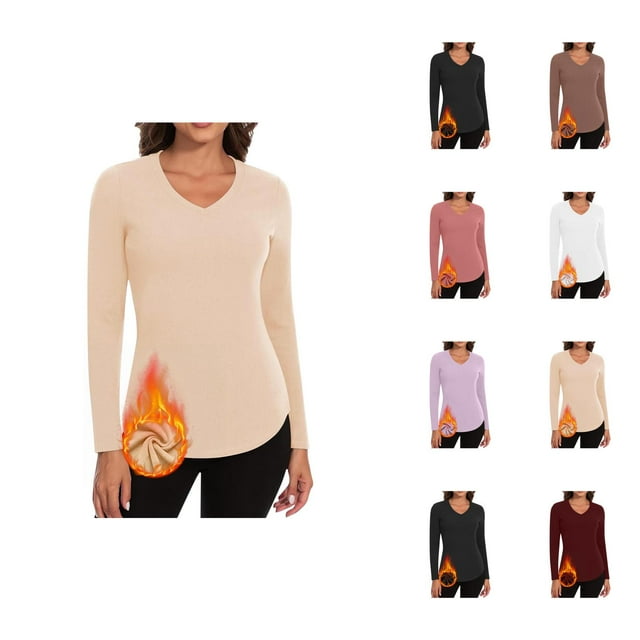 Women's Long Sleeve Shirts 2026 Fall Winter Basic V Neck Fitted Breathable Undershirt T Shirts