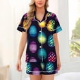 thumbnail image 2 of Feancey Womens 2 Piece Outfits Dressy Casual Easter Colorful Eggs Printed Pajama Sets Comfy Short Sleeve Button Down Shirts and Shorts Set Black XXL, 2 of 6