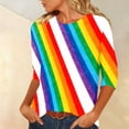 thumbnail image 4 of Miluxas Women's Rainbow Striped T Shirts 3/4 Sleeve Sleeve Round Neck Loose Fit Casual Tee Shirt Top White, 4 of 6