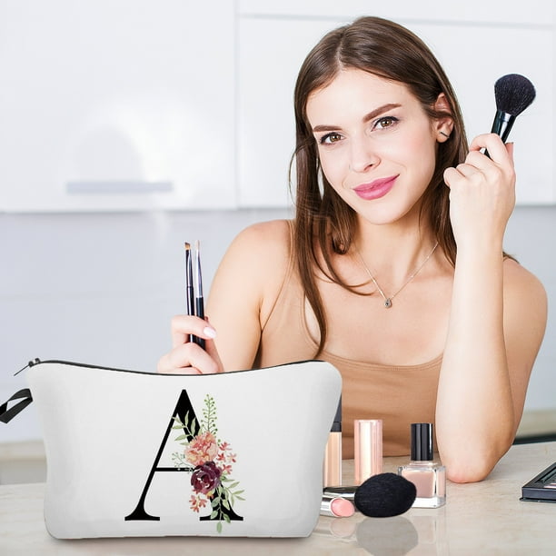 Fiudx Bolsa de Maquillaje Floral, Neceser con Letras Personalizadas, Elegante Organizador de Viaje, Regalo Ideal para Mujeres, Uso Diario, Ideal para Amigas y Damas de Honor.