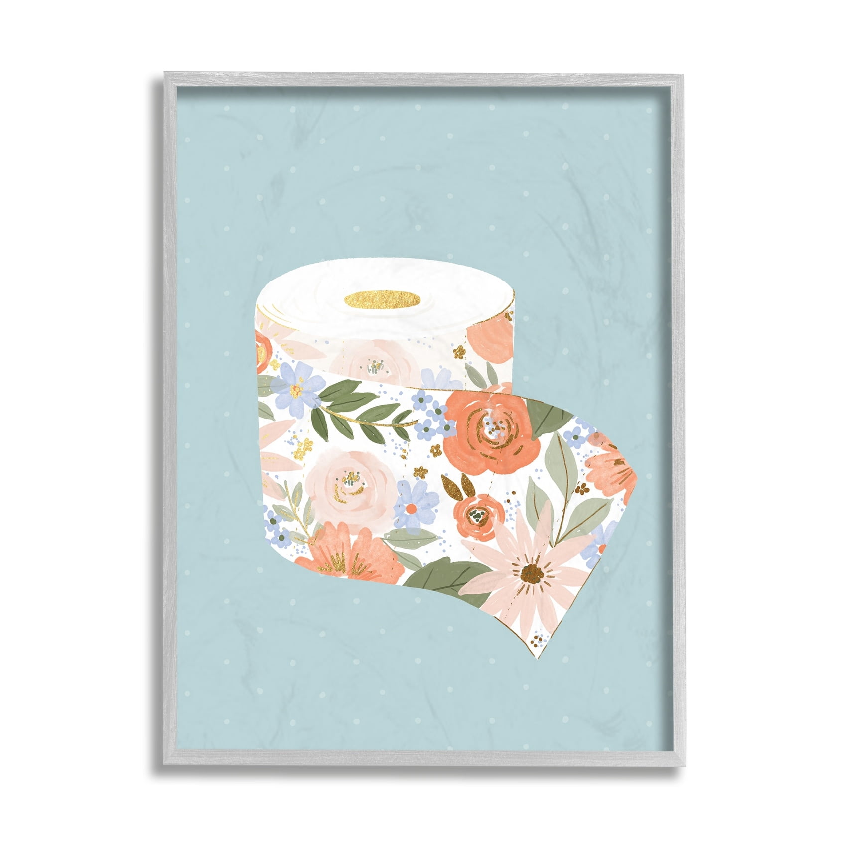 Stupell Industries Spring Floral Print Toilet Paper over Blue Grey Framed, 16 x 20, Design by Loni Harris