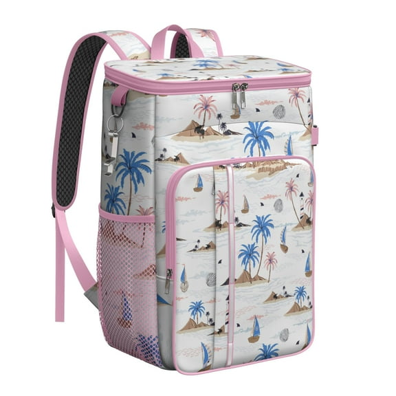 Exotic Palm Tree Soft Cooler Bag - 20L Leakproof Camping Cooler Backpack with Multiple Pockets for Travel & Beach Vacation