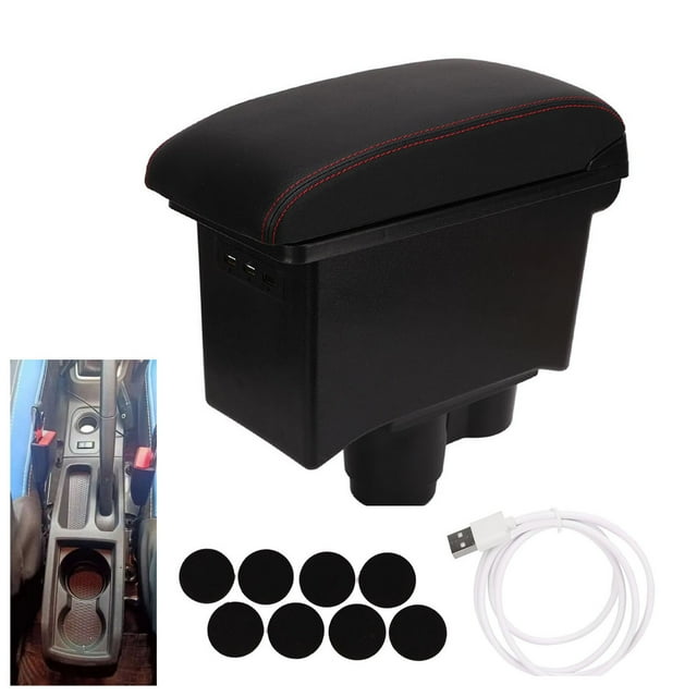 Center Console Organizer, Artificial Leather Auto Interior Parts Comfortable Armrest Box Black Scratch Resistance With 3 USB Ports For Duster 2019-2022