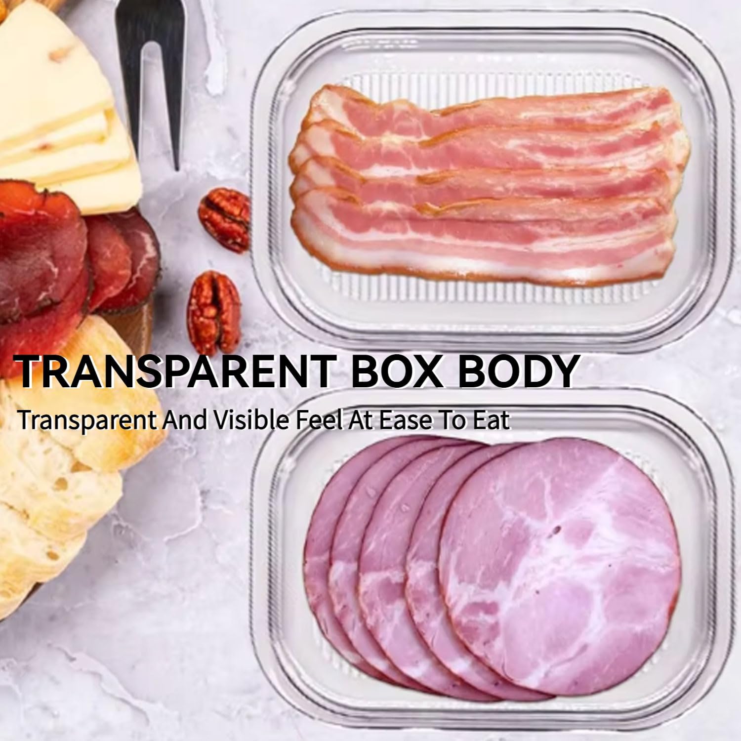 3 Layers Deli Meat Container for Fridge, Stackable Food Storage Boxes with Lid, Cold Cuts & Lunch Meat Organizer, Meal Prep Containers for Cheese, BPA-Free, 8.9 x 6.3 x 3.5 Inches