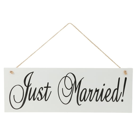 Masteelf Wooden Hanging Decoration JUST MARRIED Sign for Weddings (White)