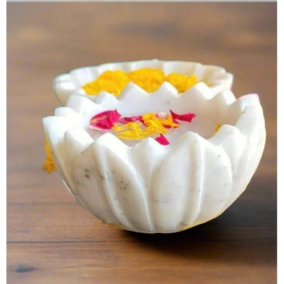 white marble lotus urli 5" for home decor, fruits, snacks