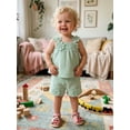 thumbnail image 4 of Loicainy Toddler Baby Girl Summer Outfit 6 12 18 24 Months 2T 3T 4T Casual Decorative Flower Design Sleeveless Tops and Shorts 2 Pcs Clothes Set, 4 of 9