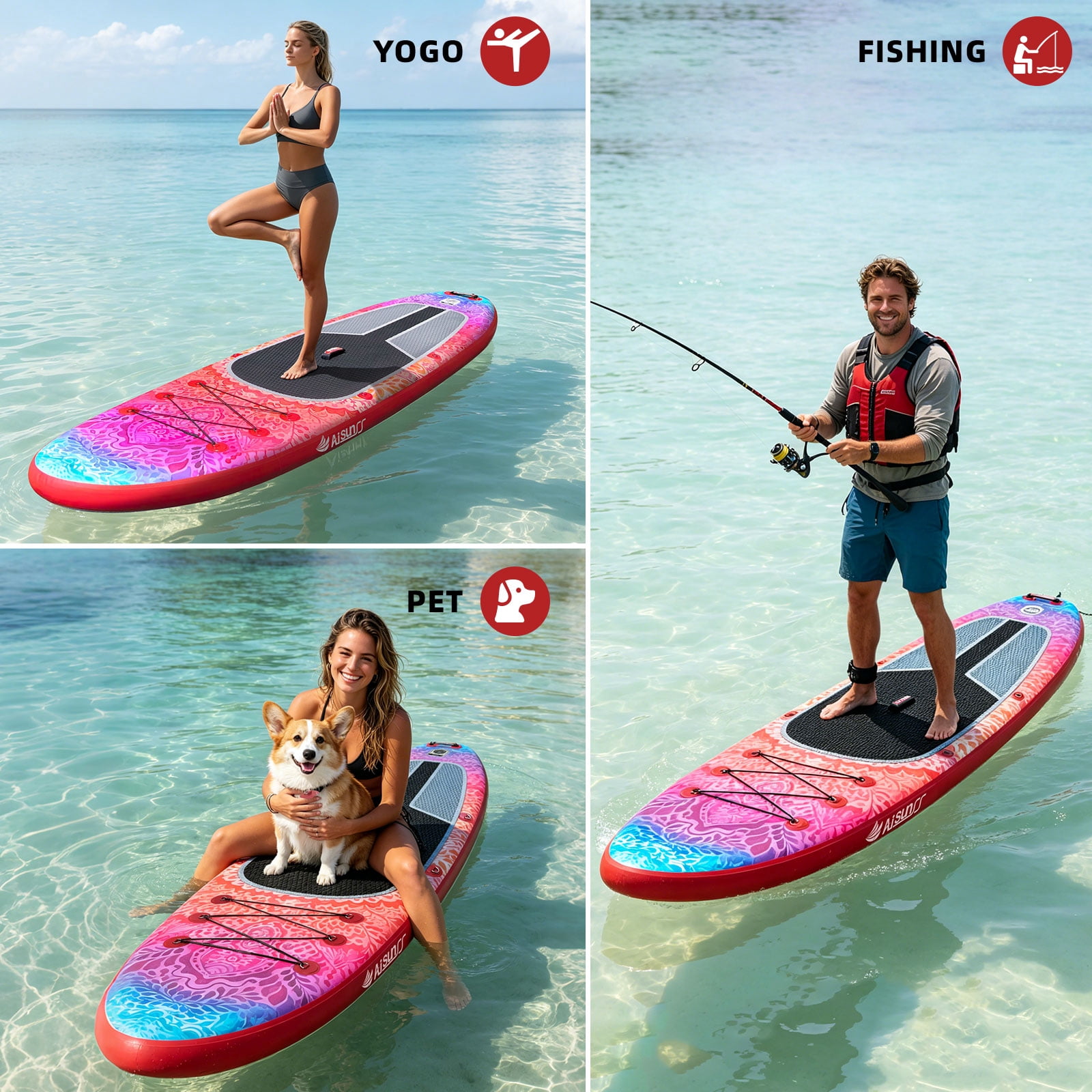 AISUNSS 10.6ft Inflatable Stand up Paddle Board with Full SUP Accessories