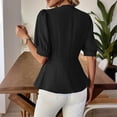 thumbnail image 5 of Mifsaly Womens Peplum Tops V Neck Puff Sleeve Button Down Shirts Ruffle Hem Fitted Waist Summer Casual Elegant Tunic Top Black,XL, 5 of 7