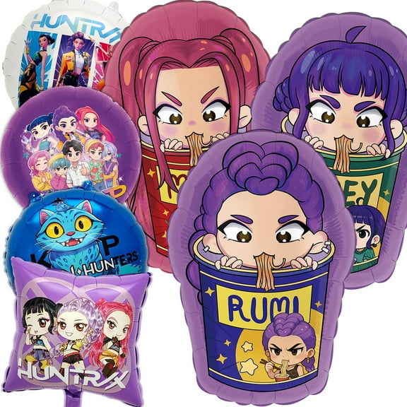 7PCS K-Pop Foil Balloons,  Large Girl Themed Character Foil Party Balloons for Party Decorations Supplies