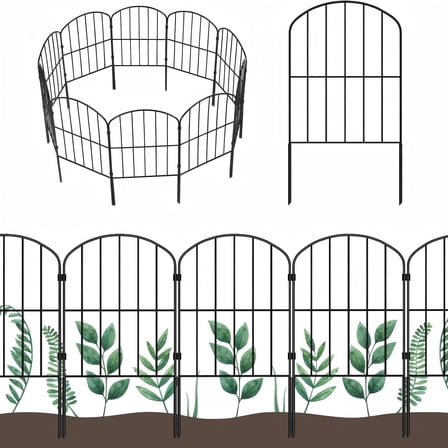 OYEAL 10 Panels Decorative Garden Fence, Arched Rustproof Metal Wire Border for Flower Edging, Yard Landscape Patio Outdoor Decor(Total L:10ft)