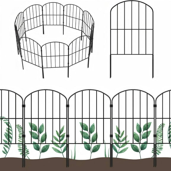 OYEAL 10 Panels Decorative Garden Fence, Arched Rustproof Metal Wire Border for Flower Edging, Yard Landscape Patio Outdoor Decor(Total L:10ft)