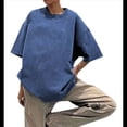thumbnail image 3 of Camisetas Oversize para Mujer, Camisetas Vintage de Algodón, Cuello Redondo, Corta, Túnicas Lavadas de Verano. Azul L, 3 of 8