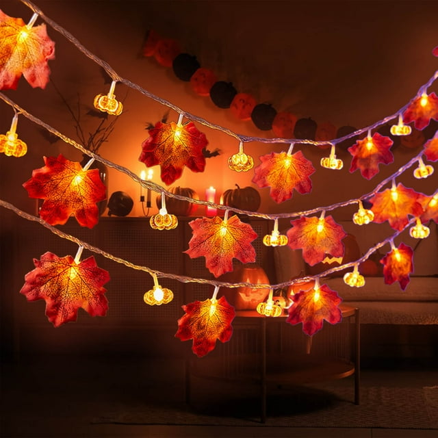 LSLJS Maple Leaf Pumpkin Lantern String Halloween Pumpkin Decorative Lantern String Thanksgiving Maple Leaf Lantern, Halloween Decorations