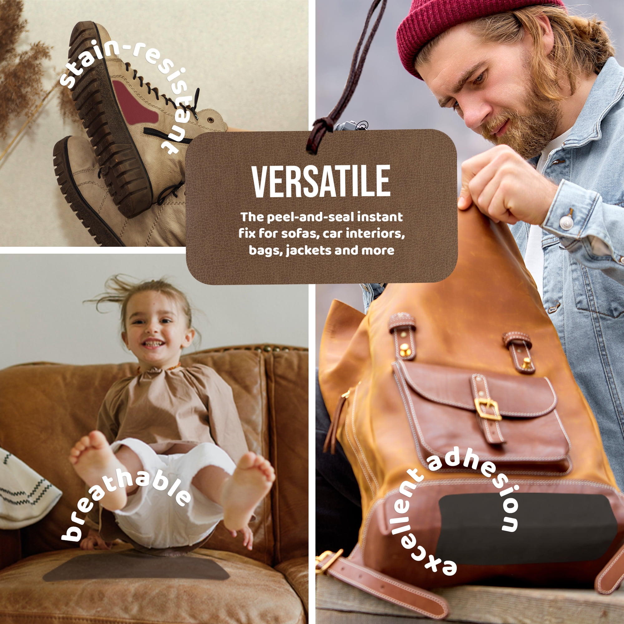 MastaPlasta Instant Leather Repair Tape DARK BROWN 60 x 4 in (150cm x 10cm). Self-Adhesive Repair for Sofas, Chairs, Car Seats, Bags and More. Fast, Easy Upholstery Repair on a Roll