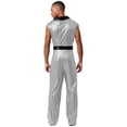 thumbnail image 3 of Hansber Men's Retro 70s Outfit Disco Dance Jumpsuit Sleeveless V Neck Hippie Style Bodysuit for Stage Silver M, 3 of 7