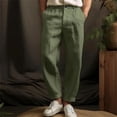 thumbnail image 3 of Men's Cotton Linen Elastic Waist Solid Color Casual Pants, Breathable Comfortable Trousers for Daily Relaxation and Wear,Green,2XL, 3 of 6