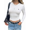 thumbnail image 3 of Womens Long Sleeve T Shirts Fall Fashion Basic Crop Tops Going Out Outfits Y2k Clothes White M, 3 of 7