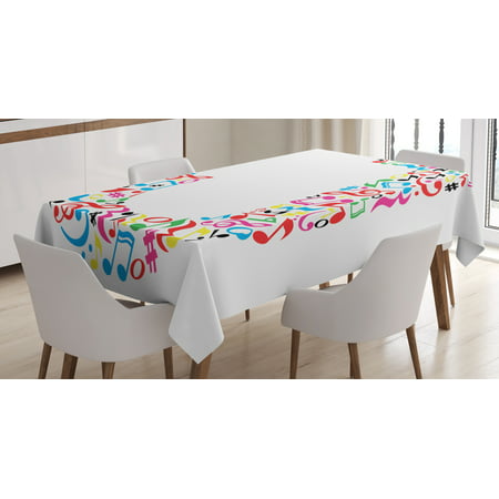 Letter J Tablecloth, J Typography in Artful Design Musical Notes Graphic Style ABC Font Language Theme, Rectangular Table Cover for Dining Room Kitchen, 52 X 70 Inches, Multicolor, by