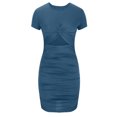 thumbnail image 4 of Mefallenssiah Women'S Spring and Summer Solid Color Tight Pleated Wrapped Hip Cutout Short Sleeve Dress, 4 of 6