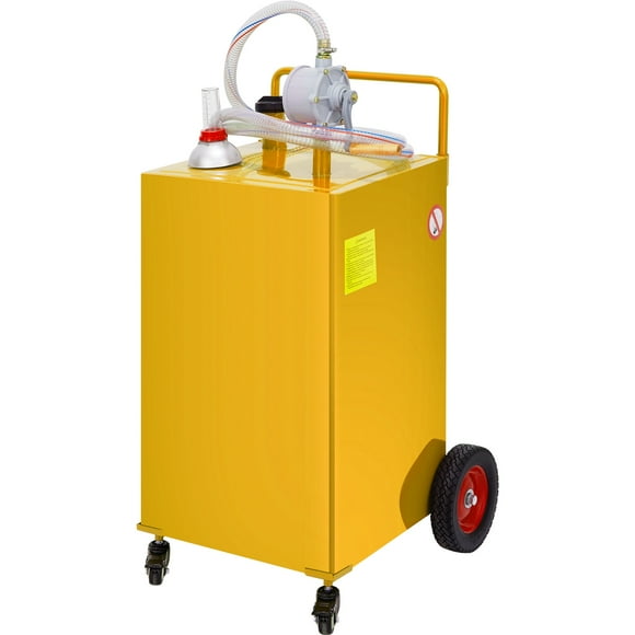 KFFKFF Fuel Storage Unit, 35 Gallon, Mobile Gas Tank on 4 Casters, Equipped with Manual Transfer Pump, Gasoline Diesel Fuel Repository for Automobiles, Lawn Equipment, ATVs, Watercraft, in Yellow