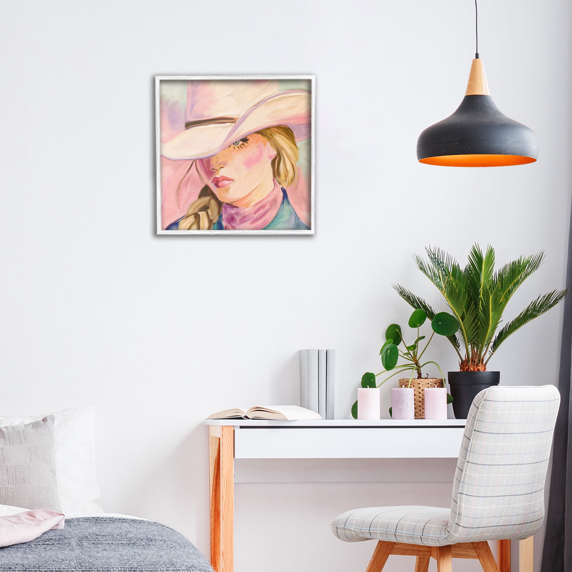 Pastel Cowgirl Gaze Beneath Hat White Framed Giclee Art, design by Kim Allen