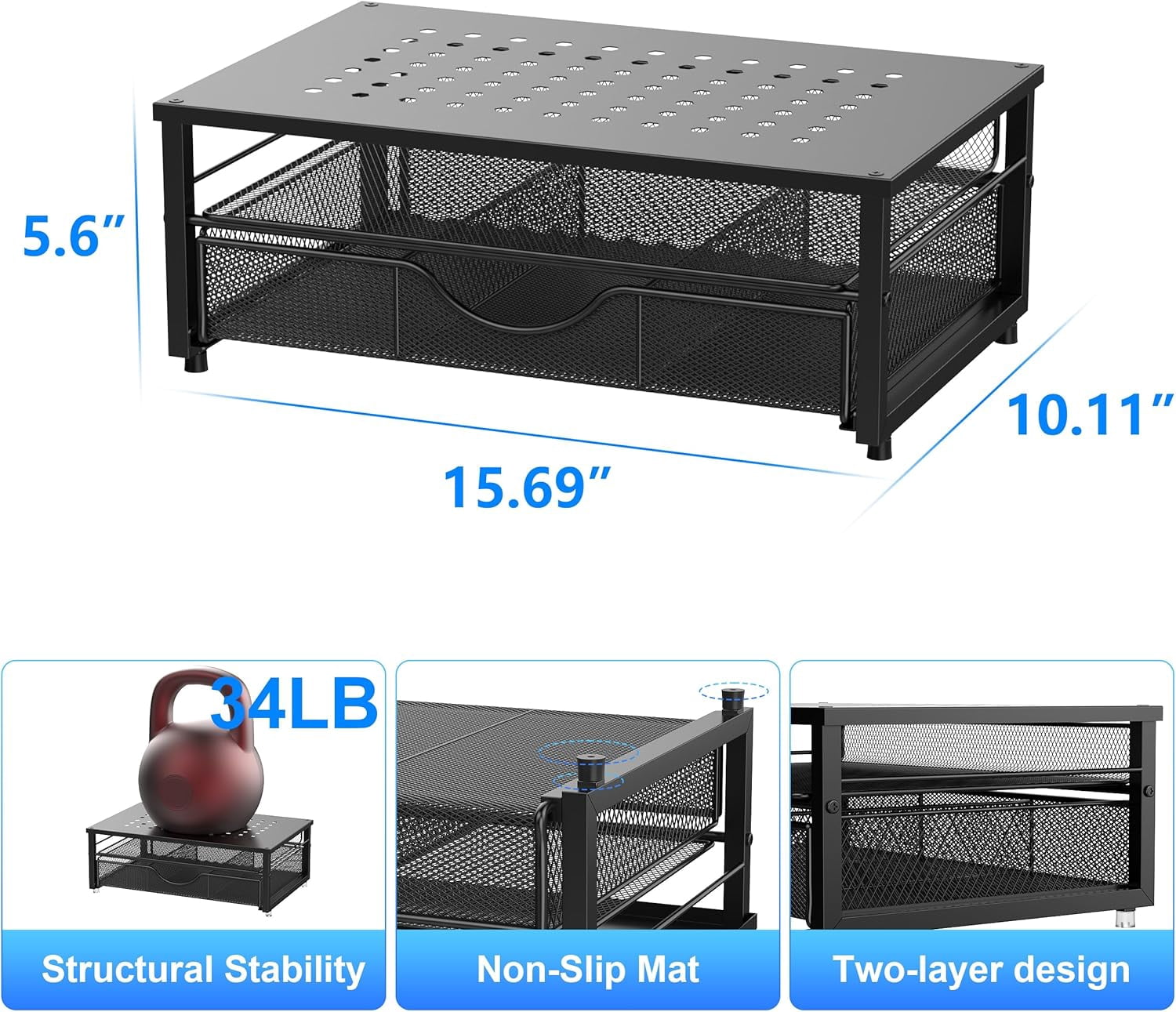 Computer Monitor Stand Riser, Desk Organizers and Accessories with Drawer, Office Desk Accessories & Workspace Desktop Organizers Storage for Classroom Office Supplies (Black)
