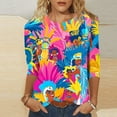 thumbnail image 4 of RKSTN Mardi Gras 3/4 Length Sleeve Womens Tops Oversized Crewneck Carnival Mask Print 3/4 Sleeve T Shirt Womens Casual Round Neck Tuesday Carnival Party Short Sleeve Tee Shirt Spring Summer Clothes, 4 of 6