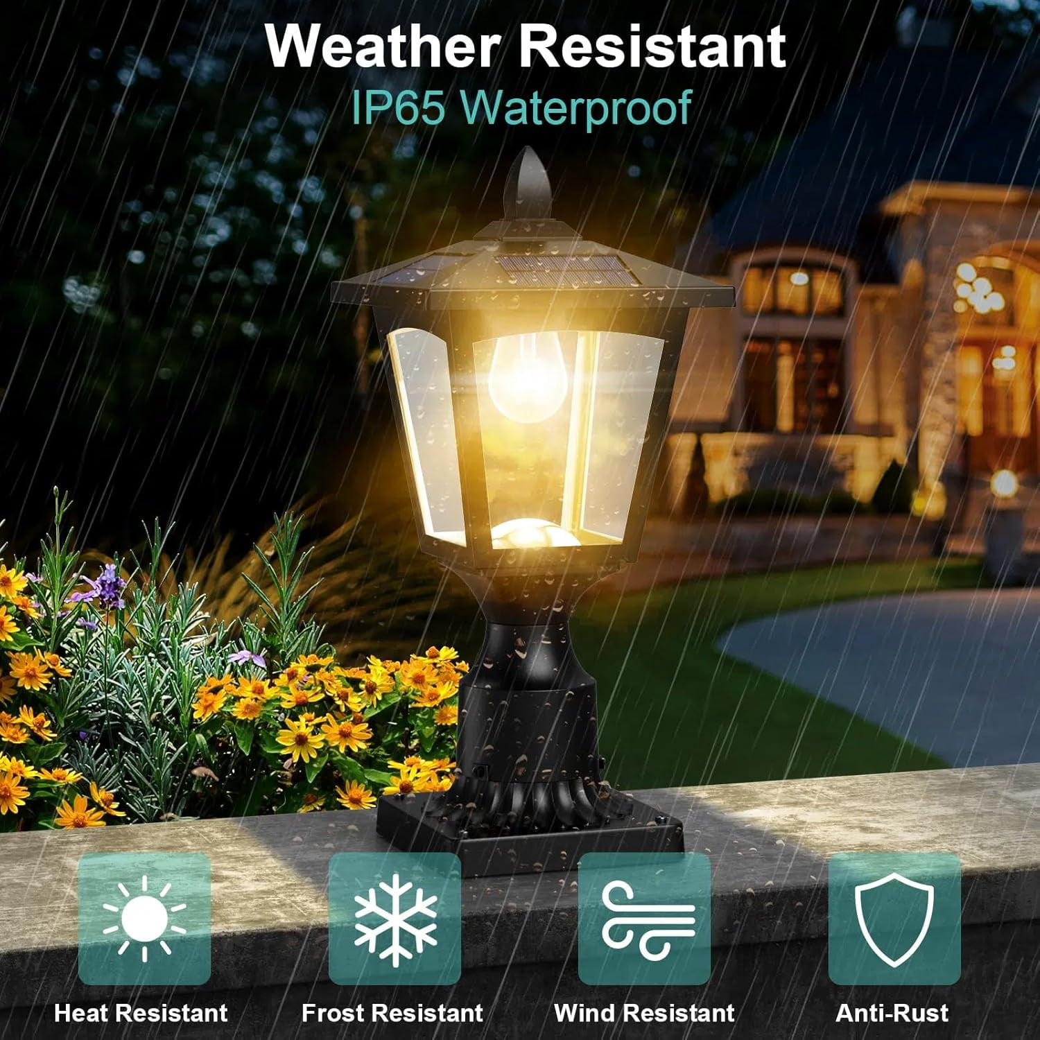 Dusk to Dawn Solar Lamp Post Light with Pier Mount Base, Waterproof Outdoor Solar Post Lights for Garden Yard Landscape Pole Pillar Decoration (Cool White 6000K)