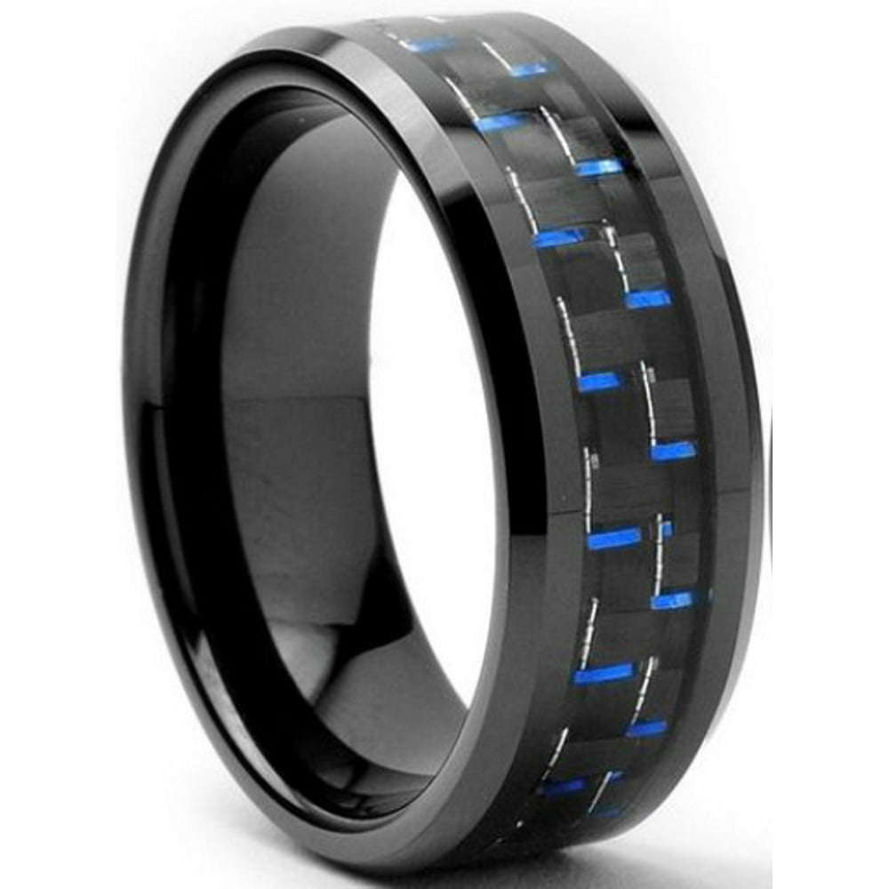 BocaGold 8mm Tungsten Carbide ring Blue Carbon Fiber