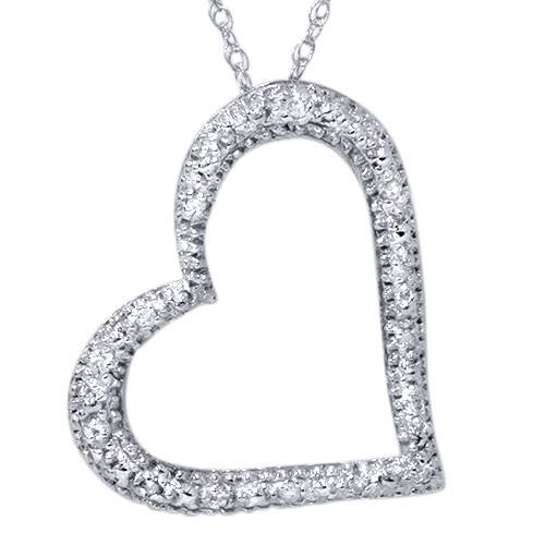 Pave Diamond Heart Shape Pendant Necklace 10K White Gold