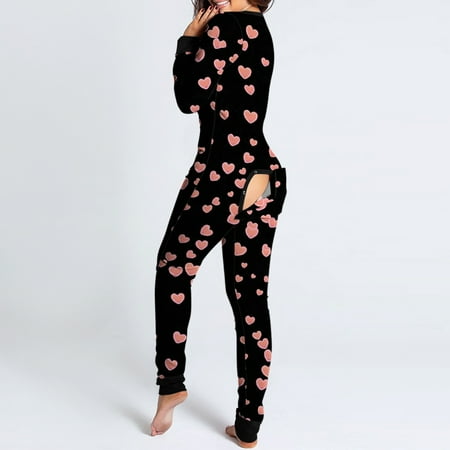 

Rompers For Women Summer Pajamas Women Print Long Sleeve Button Flap Nightwear Jumpsuit Bodysuit Playsuit Romper