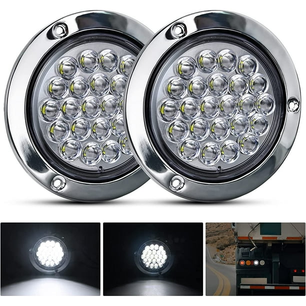 Nilight 4” Round Trailer Tail Light 2PCS 24LED White Stainless Steel Chrome Bezel Waterproof