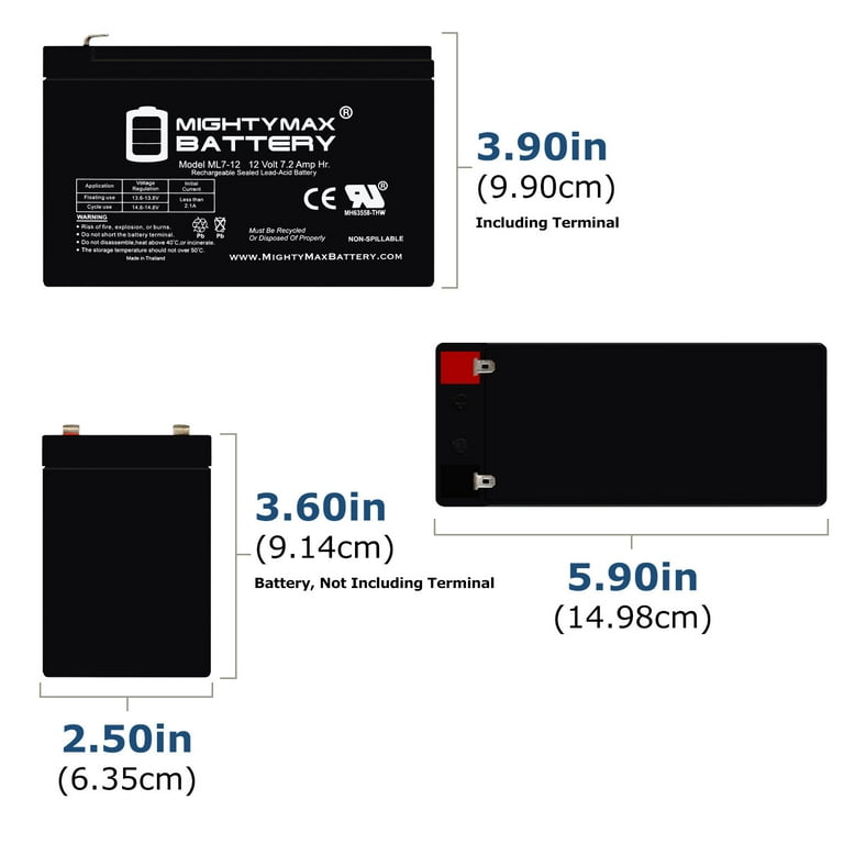 Mighty Max ML7-12 12V 7.2AH SLA Rechargeable Alarm Back Up Battery