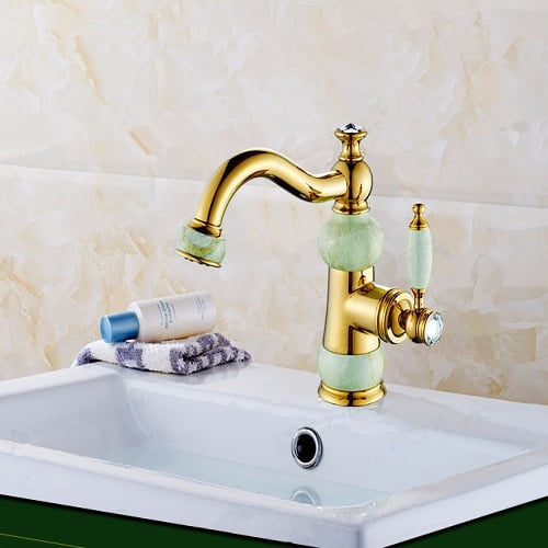 Juno Crystal Home Decorative Gold Bathroom Sink Classic Concrete Mixer Basin Faucet