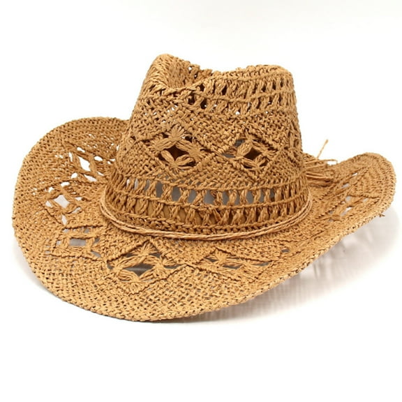 TELOLY Cowgirl Hat,Breathable Handwoven Straw Sun Hats for Women,Functional Stylish Cowgirl Outfits for Women