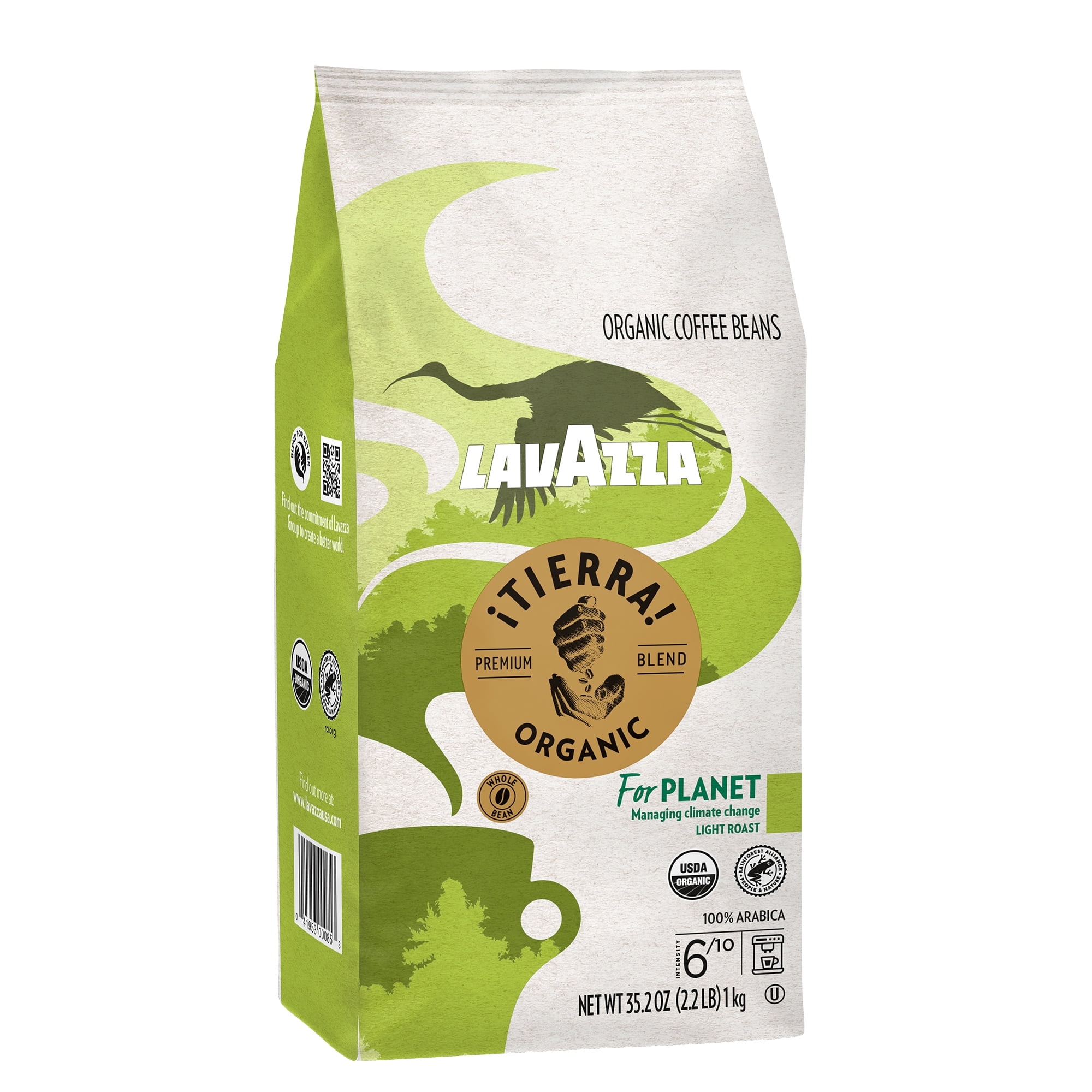 Lavazza ¡Tierra! Organic for Planet Whole Bean Coffee, Light Roast, 100% Arabica, 2.2 lb Bag