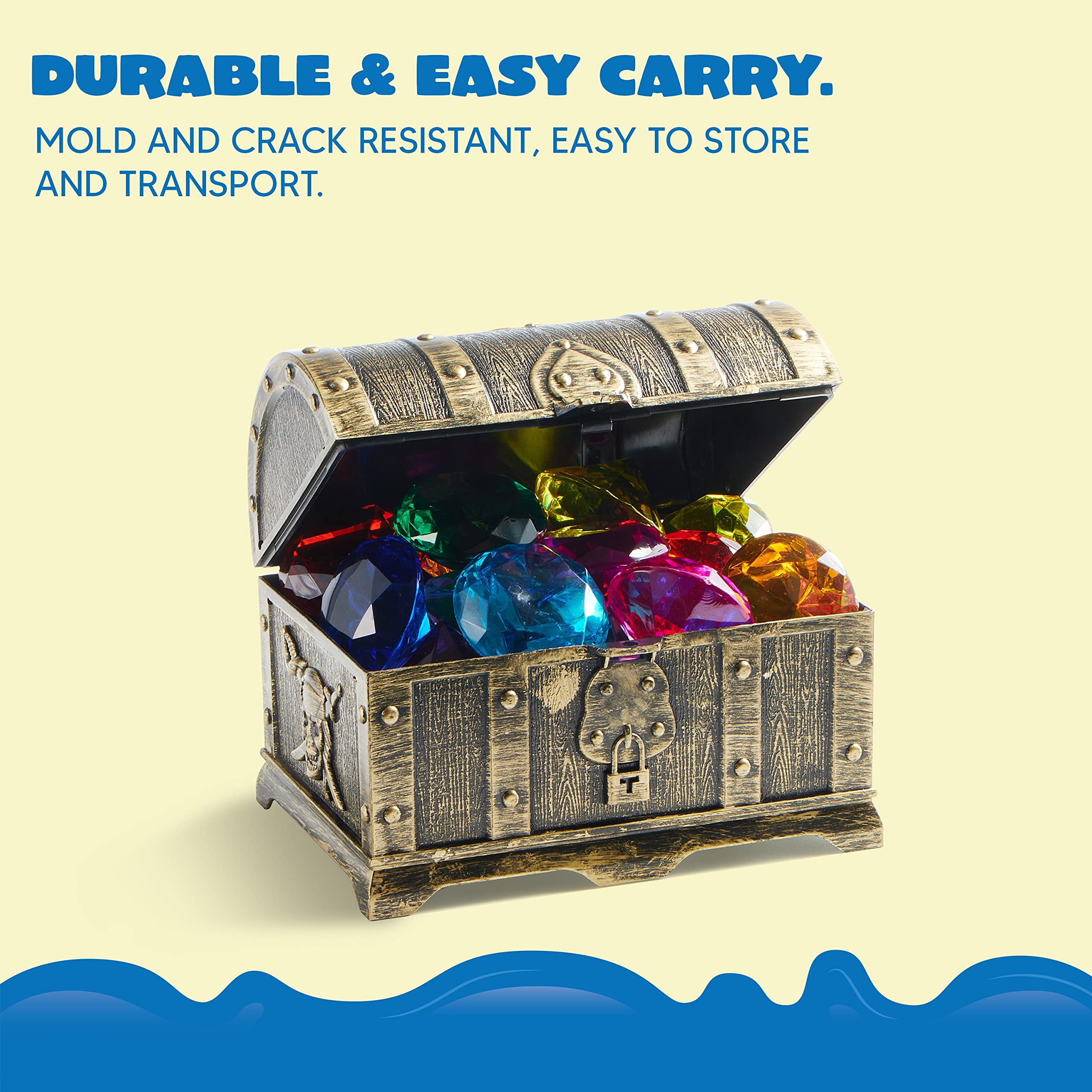 Sloosh Diving Gems Pool Toys,16 Big Colorful Diamonds with Pirate Treasure Chest,Swim Dive Diving Toy