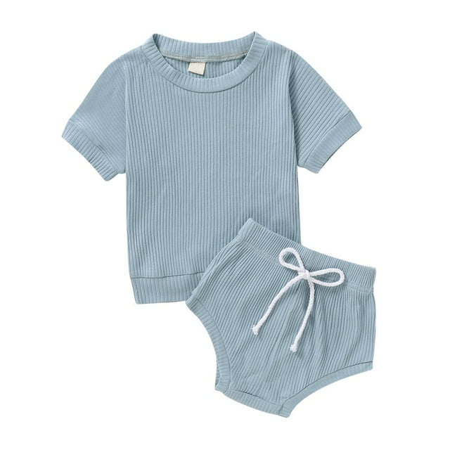 PENGXIANG Baby Boy Or Girl Ribbed Short Sleeve T-shirt & Elastic Shorts