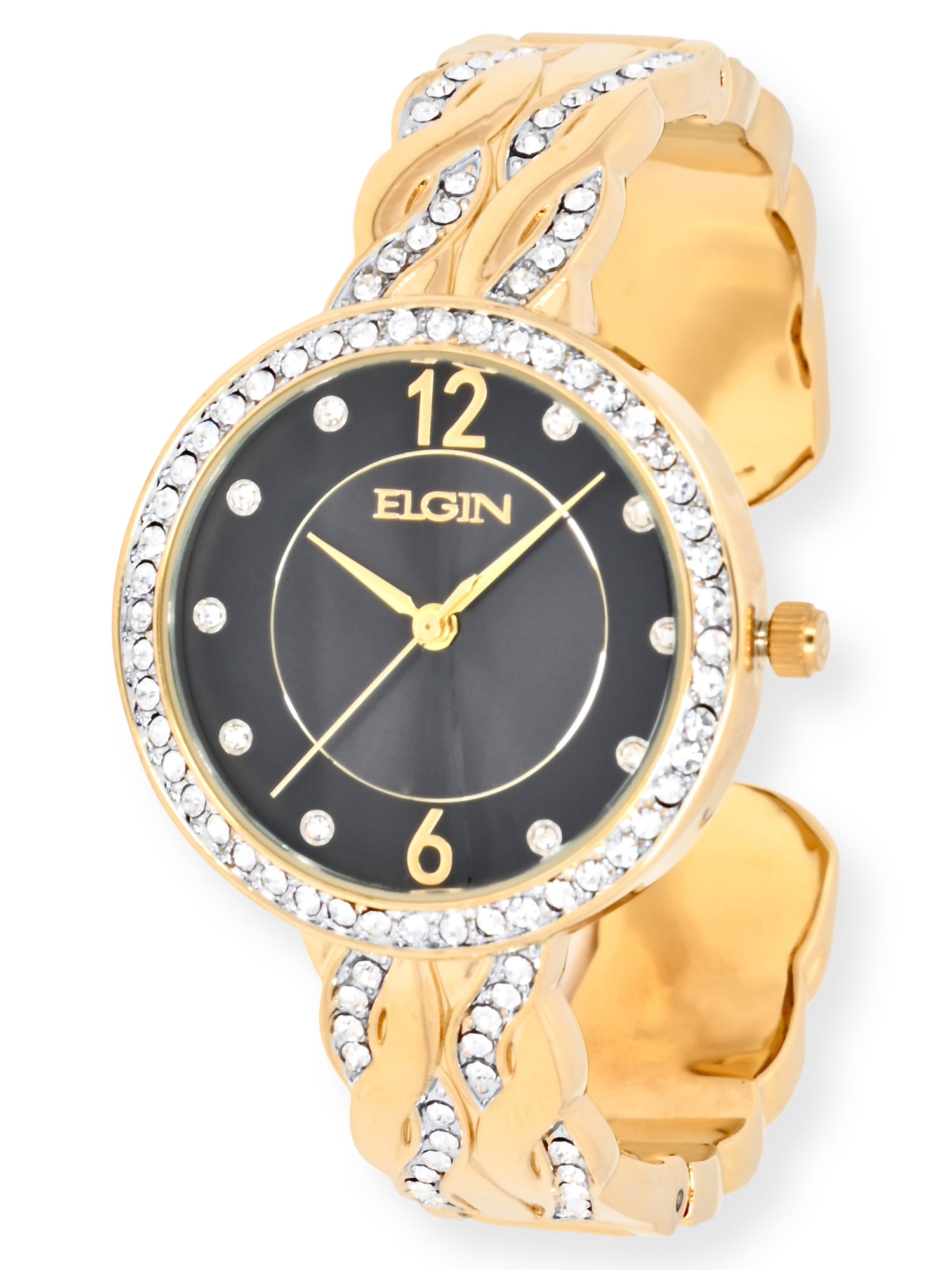 ELGIN レディース 時計 14K 総重量:約9.6g Elgin Analog Watch Set, Round Black Dial, Gold, Women's