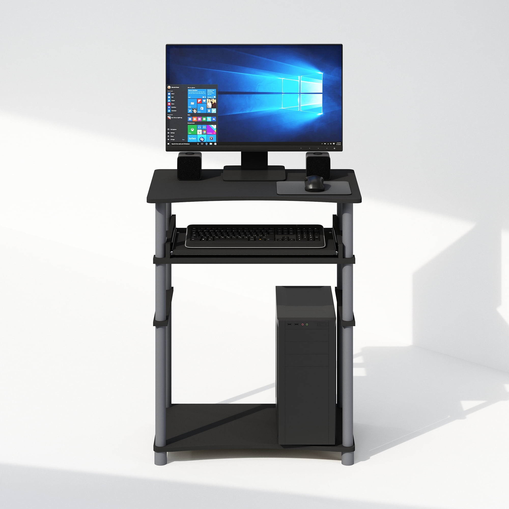 Furinno Home Office Computer Desk with Keyboard Tray, Black and Grey
