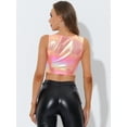 thumbnail image 4 of INSPIRE CHIC Chaleco Con Cuello En U Para Mujer, Sin Mangas, Para Fiesta, Clubwear, Camiseta Corta Metálica Brillante Rosa Rosa M, 4 of 5